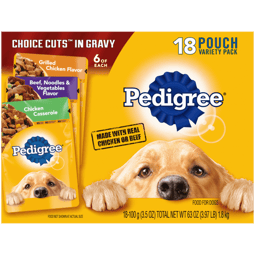 PEDIGREE® CHOICE CUTS™ 18ct Chicken Casserole in Gravy, Grilled Chicken Flavor in Sauce and Beef, Noodles and Vegetables Flavor in Sauce image