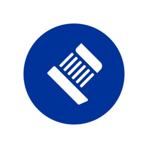 blue circle with a toothbrush head inside