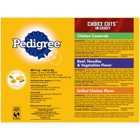 PEDIGREE® CHOICE CUTS™ 18ct Chicken Casserole in Gravy, Grilled Chicken Flavor in Sauce and Beef, Noodles and Vegetables Flavor in Sauce image 1