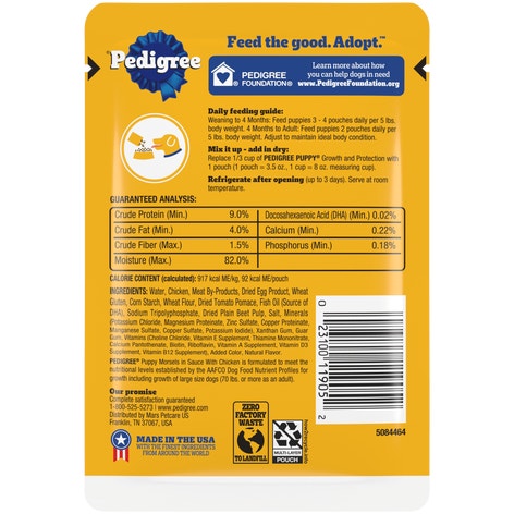 PEDIGREE® Wet Dog Food PUPPY™ Morsels in Sauce with Chicken image 1