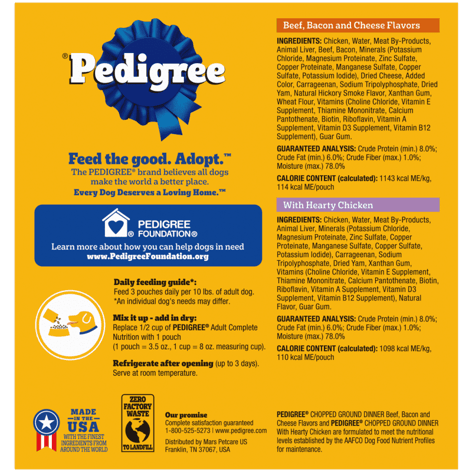 PEDIGREE® Wet Dog Food Chopped Ground Dinner 8ct Meaty Ground Dinner with Hearty Chicken and Beef, Bacon and Cheese Flavor image 1