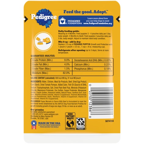 PEDIGREE® Soft Wet Dog Food Puppy Morsels in Sauce With Beef image 1
