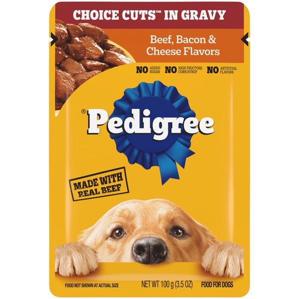 Pedigree Choice Cuts In Gravy Adult Wet Dog Food 16-Count Beef, Bacon, & Cheese Flavors, 3.5 oz. Pouches image 1