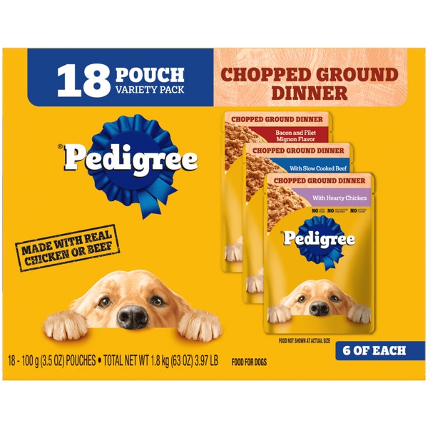PEDIGREE® Pouch Chopped Ground Dinner 18ct Variety Pack with Bacon and Filet Mignon Flavor image 1
