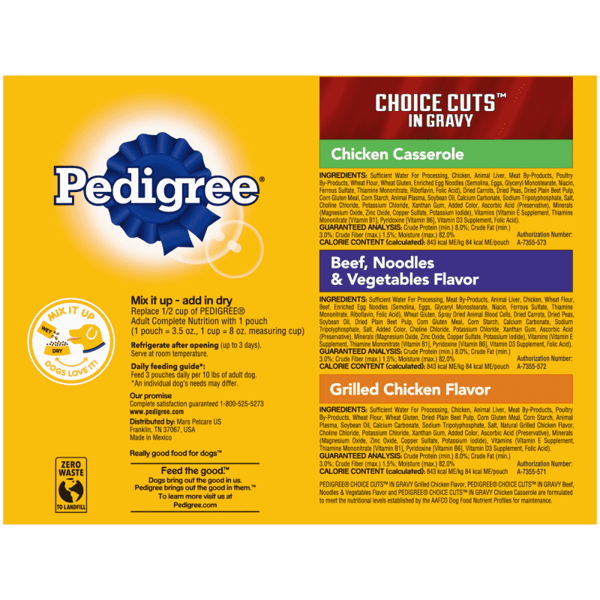 PEDIGREE® CHOICE CUTS™ 18ct Chicken Casserole in Gravy, Grilled Chicken Flavor in Sauce and Beef, Noodles and Vegetables Flavor in Sauce image 2