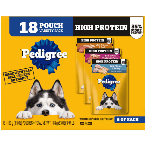 PEDIGREE® High Protein Wet Dog Food Pouches Variety Pack image 1