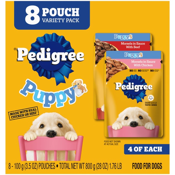 PEDIGREE® Wet Dog Food Puppy Morsels in Sauce 8ct Variety Pack image 1