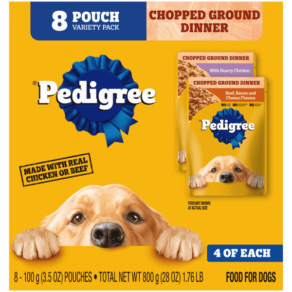 PEDIGREE® Wet Dog Food Chopped Ground Dinner 8ct Meaty Ground Dinner with Hearty Chicken and Beef, Bacon and Cheese Flavor image 1