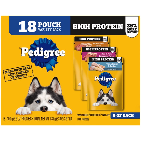 PEDIGREE® High Protein Wet Dog Food Pouches Variety Pack image 1