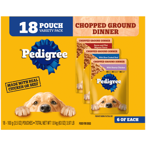 PEDIGREE® Pouch Chopped Ground Dinner 18ct Variety Pack with Bacon and Filet Mignon Flavor image 1
