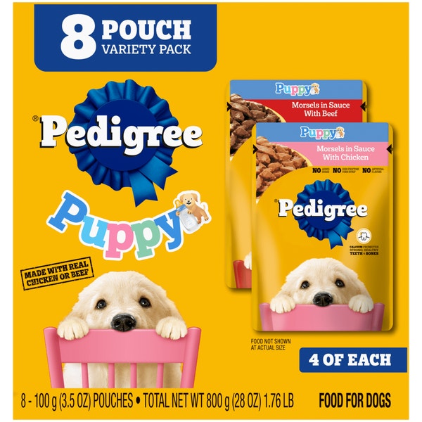 PEDIGREE® CHOICE CUTS™ Puppy Morsels in Sauce With Chicken and With Beef Wet Meaty Dog Food Variety Pack image 1