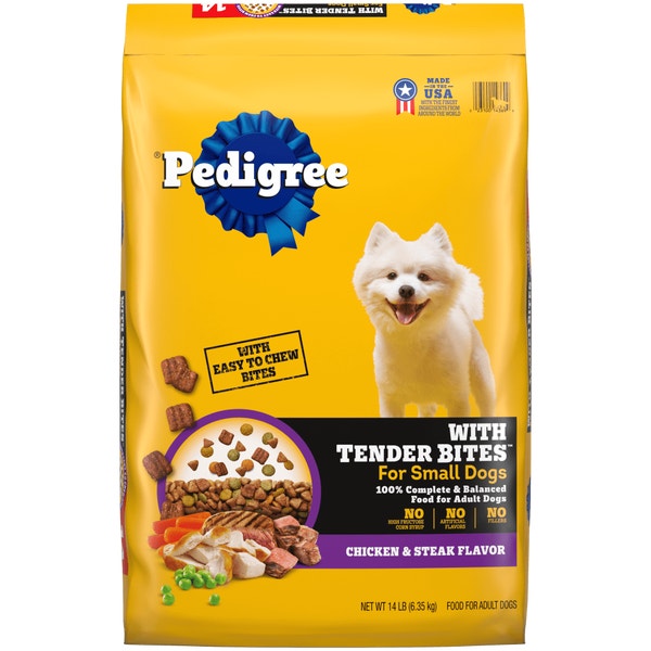 PEDIGREE® With TENDER BITES™ for Small Dogs Complete Nutrition Adult Dry Dog Food Chicken & Steak Flavor Dog Kibble image 1