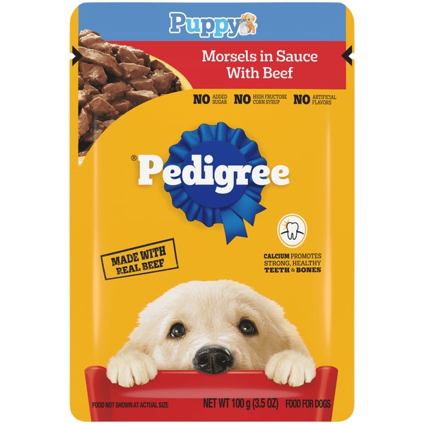 PEDIGREE® Soft Wet Dog Food Puppy Morsels in Sauce With Beef image 1