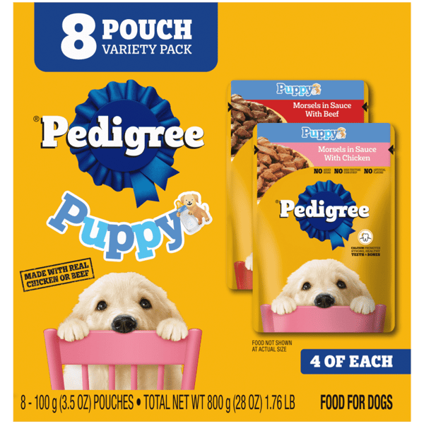 PEDIGREE® Wet Dog Food Puppy Morsels in Sauce 8ct Variety Pack image 1