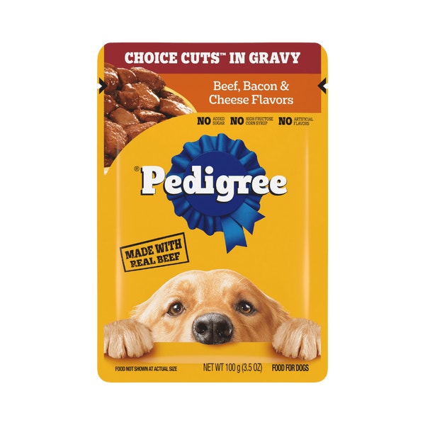 Pedigree Choice Cuts In Gravy Adult Wet Dog Food 16-Count Beef, Bacon, & Cheese Flavors, 3.5 oz. Pouches image 1