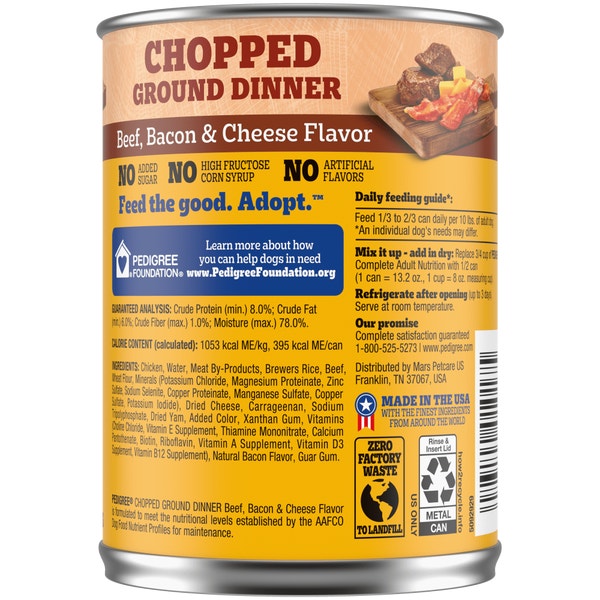 PEDIGREE® Wet Dog Food Chopped Ground Dinner with Beef, Bacon & Cheese Flavor image 2