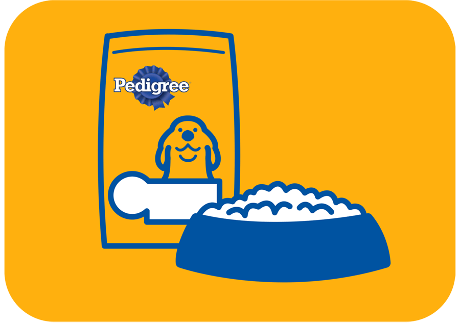 illustration of pedigree food back with full dog bown