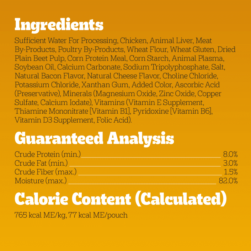 Pedigree Choice Cuts In Gravy Adult Wet Dog Food Chicken, Bacon, & Cheese Flavors, 3.5 oz Pouch ingredients image