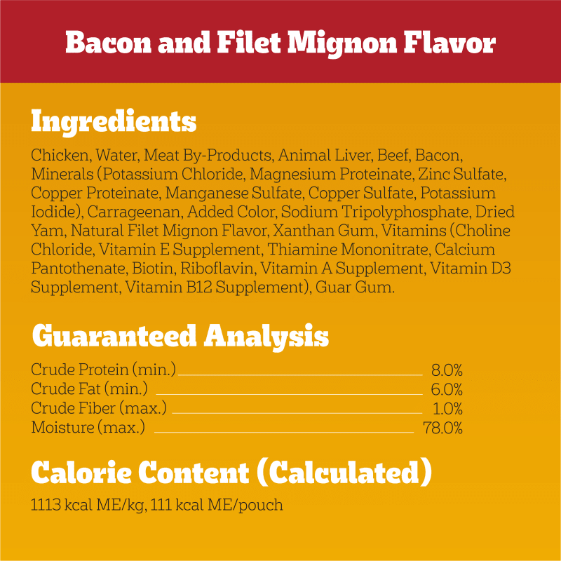 PEDIGREE® Pouch Chopped Ground Dinner 18ct Variety Pack with Bacon and Filet Mignon Flavor ingredients image