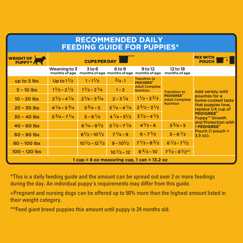 PEDIGREE® PUPPY™ Growth & Protection Dry Dog Food Chicken & Vegetable Flavor feeding guidelines image