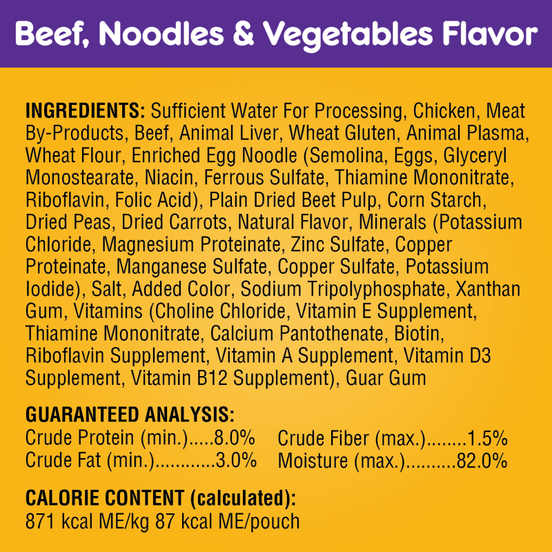 PEDIGREE® CHOICE CUTS™ 18ct Chicken Casserole in Gravy, Grilled Chicken Flavor in Sauce and Beef, Noodles and Vegetables Flavor in Sauce ingredients image 2