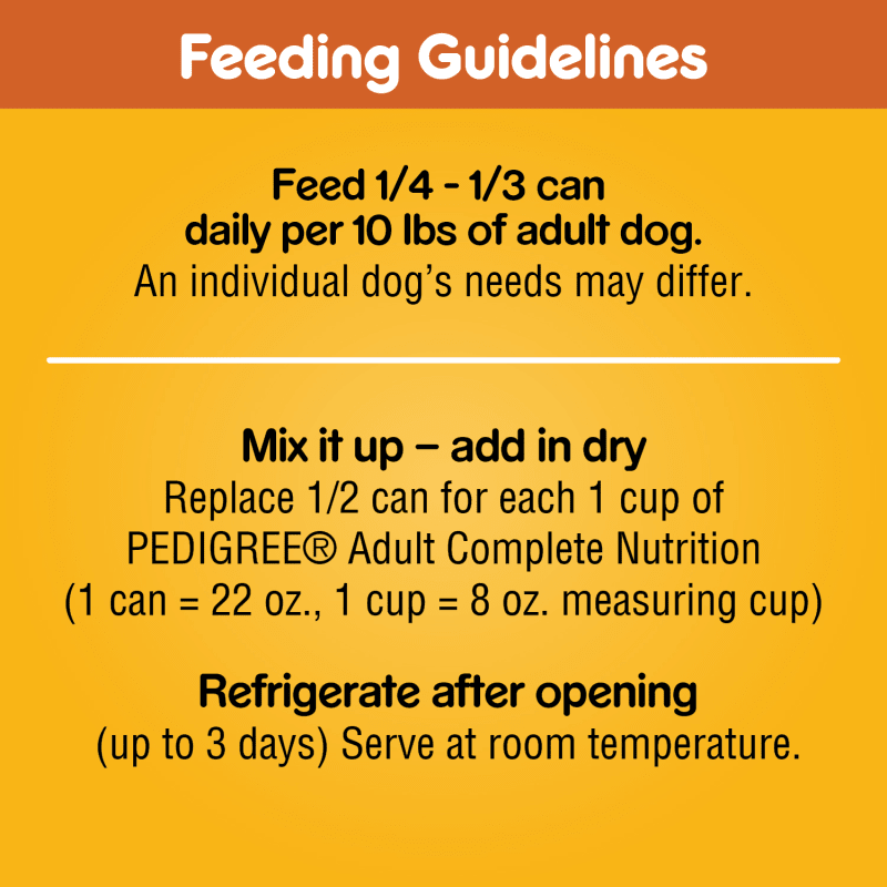 PEDIGREE® Chopped Ground Dinner with Beef & Chicken Wet Dog Food Variety Pack feeding fuidelines image 1