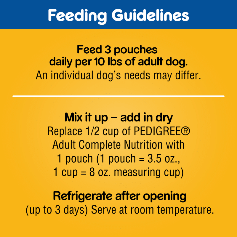 PEDIGREE® Wet Dog Food Chopped Ground Dinner 8ct Meaty Ground Dinner with Hearty Chicken and Beef, Bacon and Cheese Flavor feeding guidelines image 1