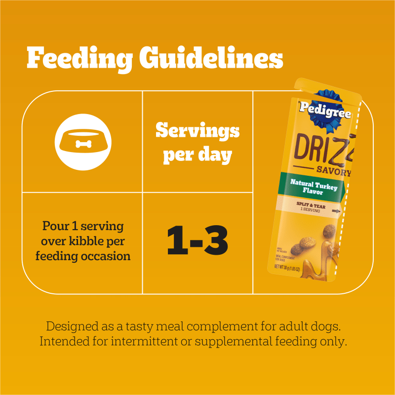 PEDIGREE® DRIZZLERS™ Natural Turkey Flavor feeding guidelines image