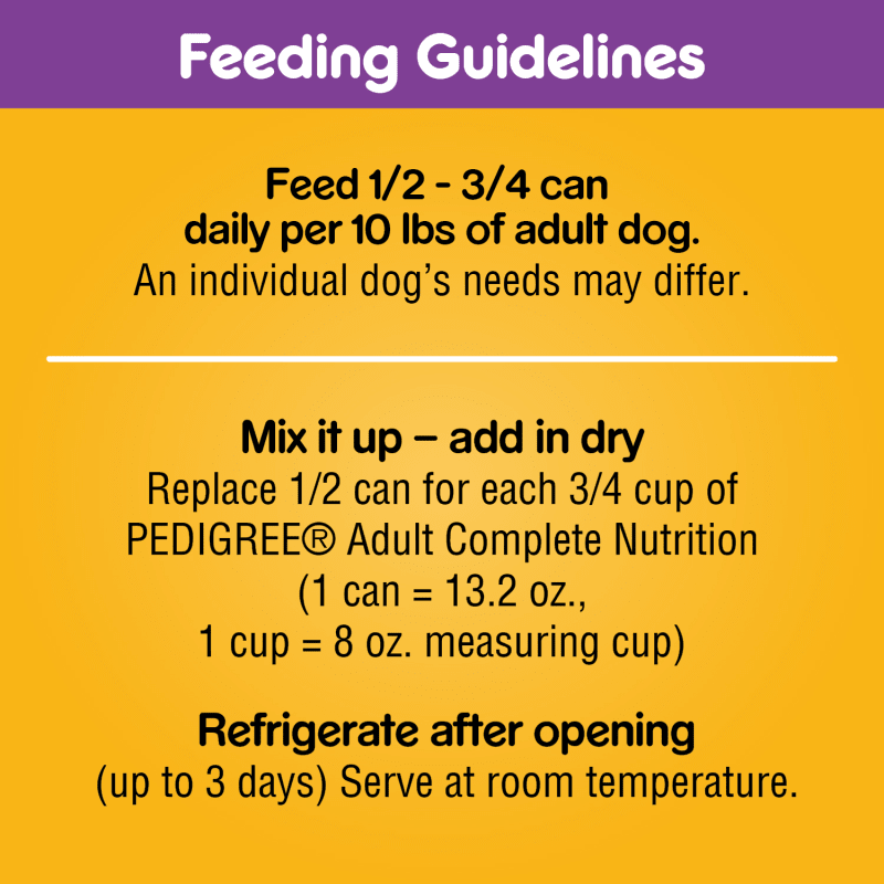 PEDIGREE® Wet Dog Food Homestyle Meals Prime Rib, Rice, and Vegetable Flavor in Gravy feeding guidelines image