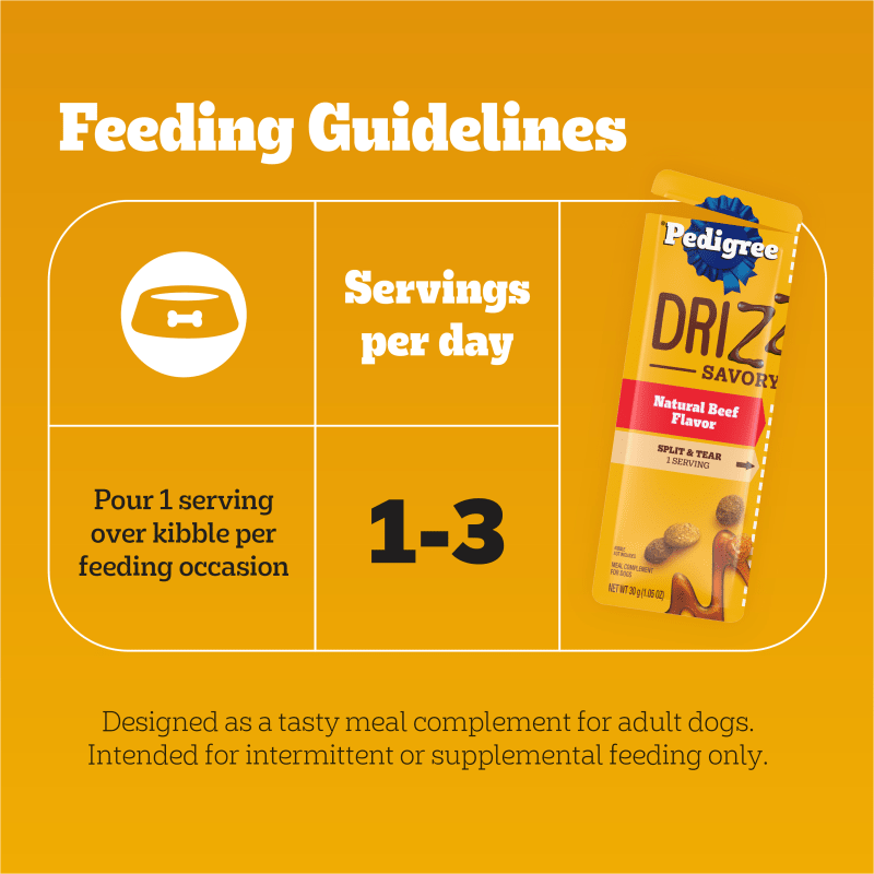 PEDIGREE® DRIZZLERS™ Savory Sauce Multipack 8-Pack feeding guidelines image