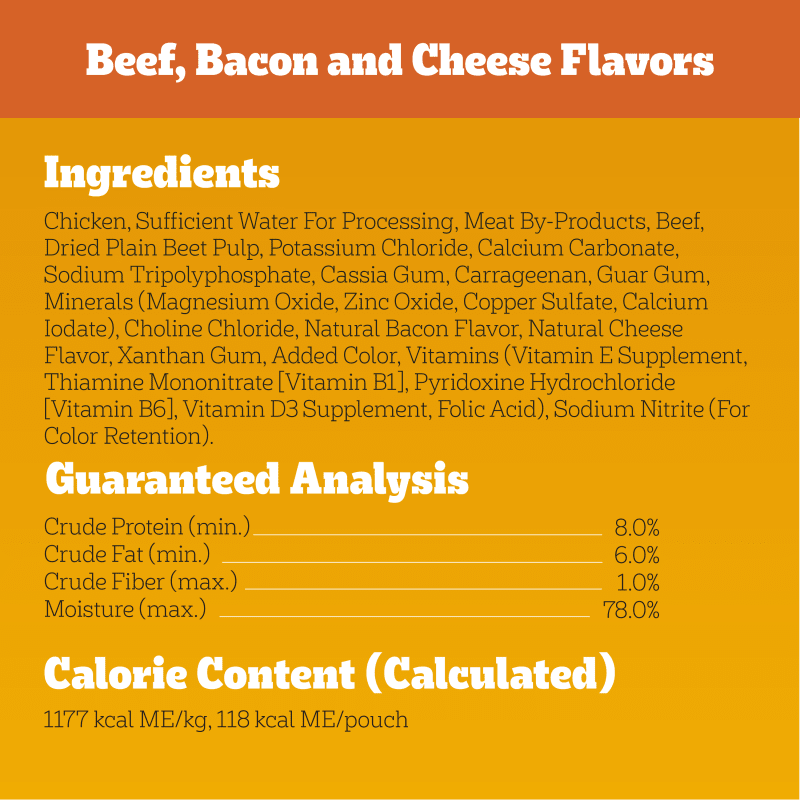 PEDIGREE® Pouch Chopped Ground Dinner 18ct Variety Pack with Beef, Bacon, and Cheese Flavor ingredients image